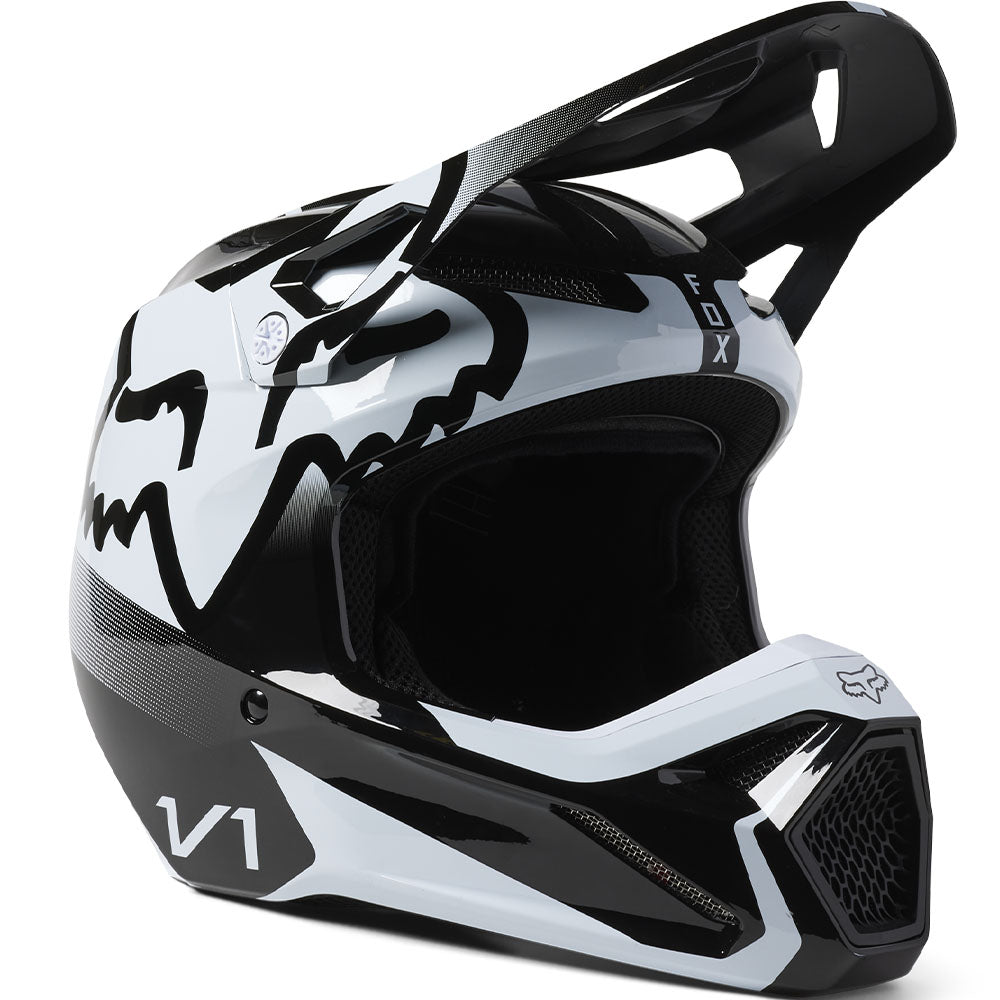 Fox Youth V1 Leed Helmet - DOT/ECE (Black/White)
