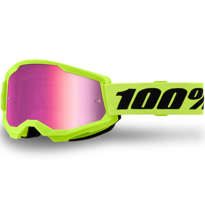 100% Strata 2 Goggles - Neon Yellow (Mirror Pink Lens)