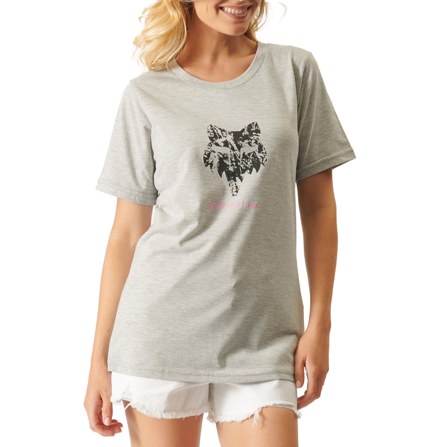 Fox Women’s World is Yours SS Tee (Heather Grey)